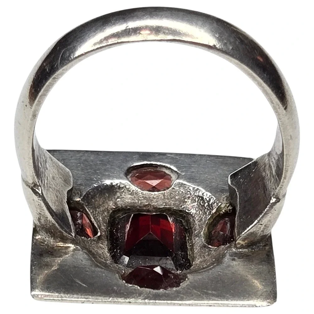 Vintage Square Ring Sterling Silver 925 Size 7.5 Red Garnet Statement Bold